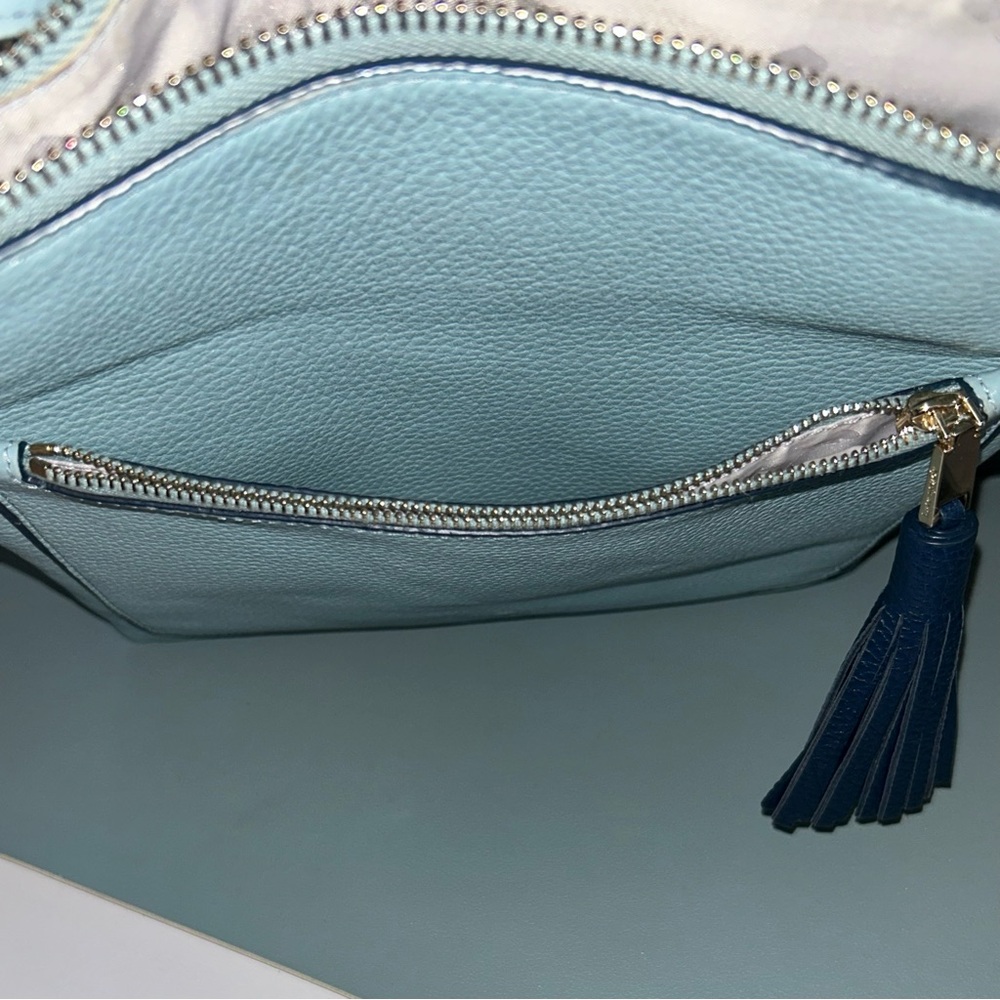 Kate Spade “On Purpose” Zip Top Pebbled Blue Leather Crossbody Bag - Picture 6 of 10